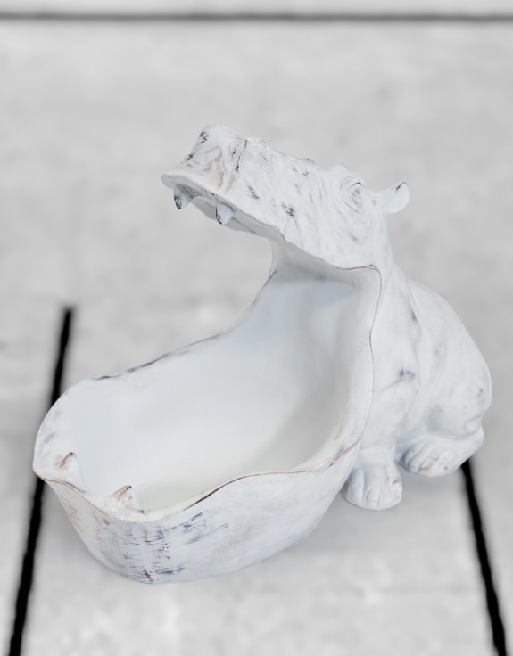 Antiqued White Hungry Hippo Storage Bowl (to be bought in qtys of 2)