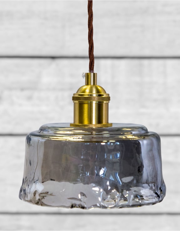 Antique Brass Pendant Light with Smoke Grey Glass Shade