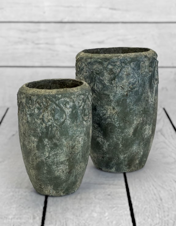 Tall Antiqued Stone Effect Eco S/2 Garden Planters