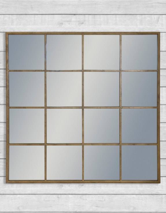 Large Antiqued Gold Square Metal Window Mirror