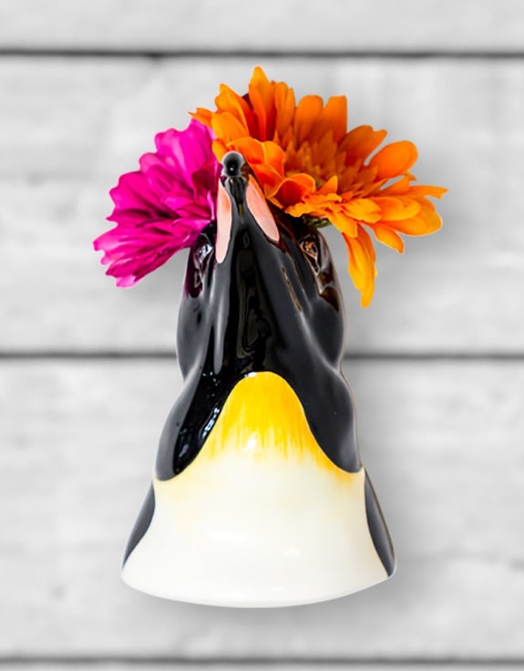 Hand Painted Ceramic Penguin Head Wall Sconce Vase