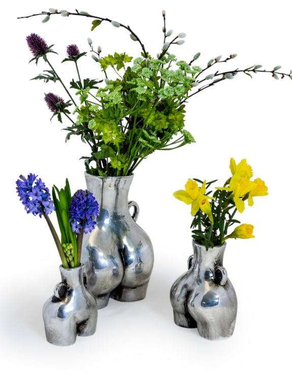 Antique Silver Large "Love Handles" Booty Vase