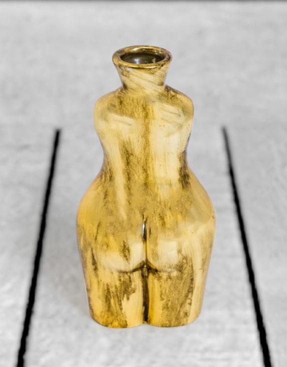 Antique Gold Small Female Body Ceramic Stem Vase