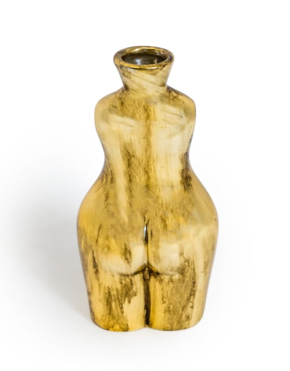 Antique Gold Small Female Body Ceramic Stem Vase