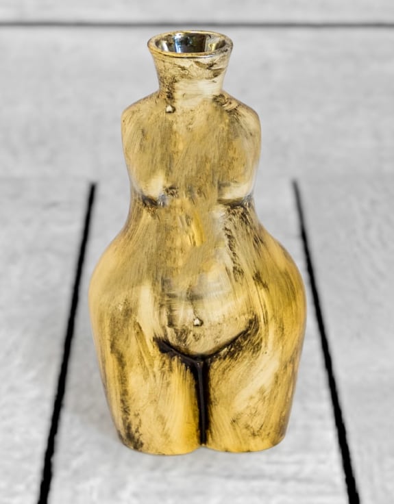 Antique Gold Medium Female Body Ceramic Stem Vase