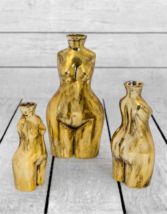 Antique Gold Large Female Body Ceramic Stem Vase