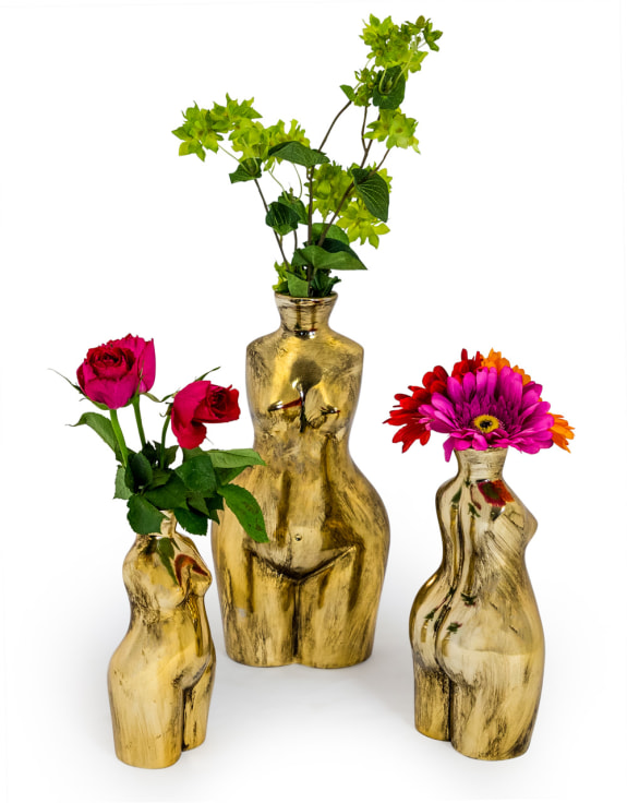 Antique Gold Large Female Body Ceramic Stem Vase