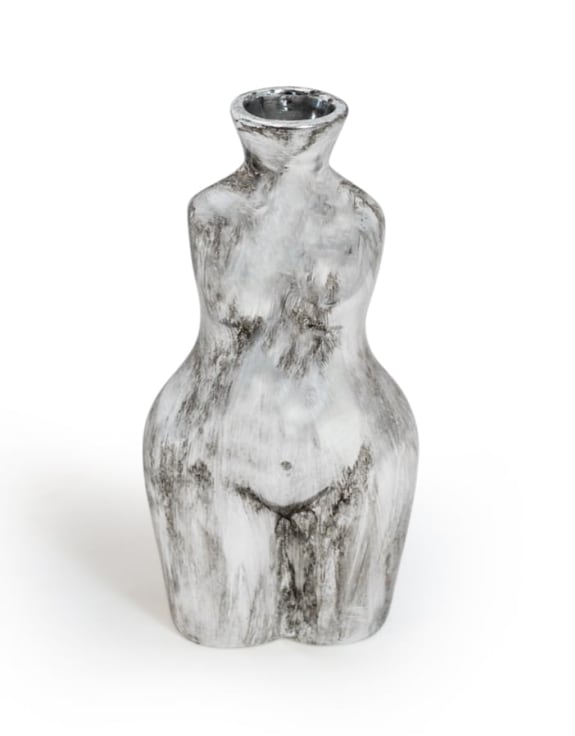 Antique Silver Small Female Body Ceramic Stem Vase