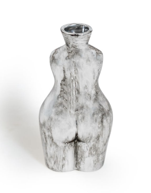 Antique Silver Small Female Body Ceramic Stem Vase