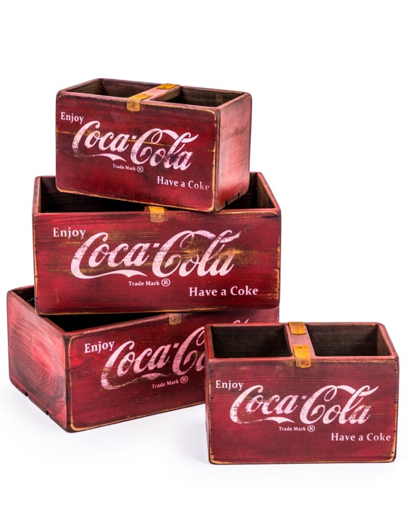 Set of 4 Antiqued Wooden Cola Storage Boxes