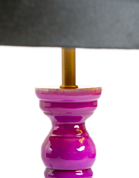 Purple Gloss Wooden Table Lamp with Metallic-Lined Velvet Shade