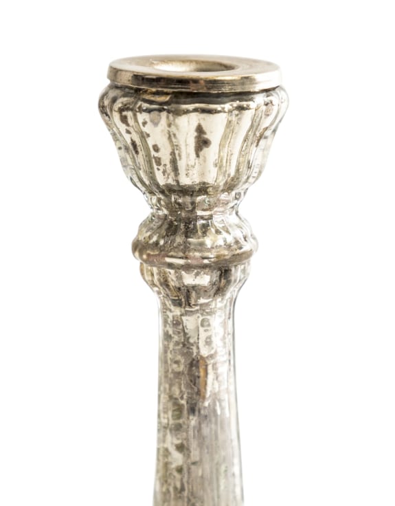 Medium Rustic Antique Silver Glass Candle Holder