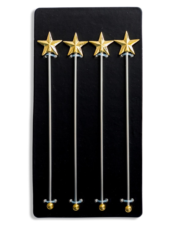 Set of 4 Gold Star Drinks Stirrers