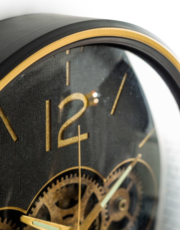 Black with Gold Numerals Moving Gears Clock