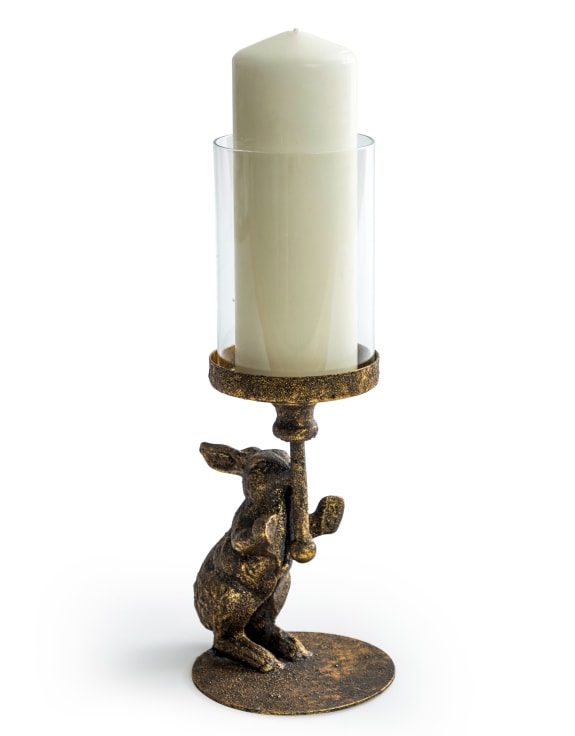 Antiqued Rabbit Candle Holder with Glass Cover (to be bought in qtys of 2)