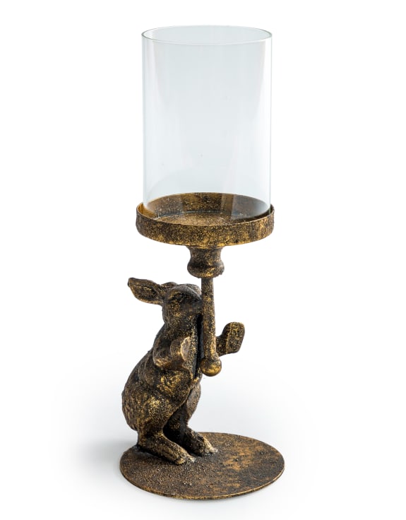 Antiqued Rabbit Candle Holder with Glass Cover (to be bought in qtys of 2)