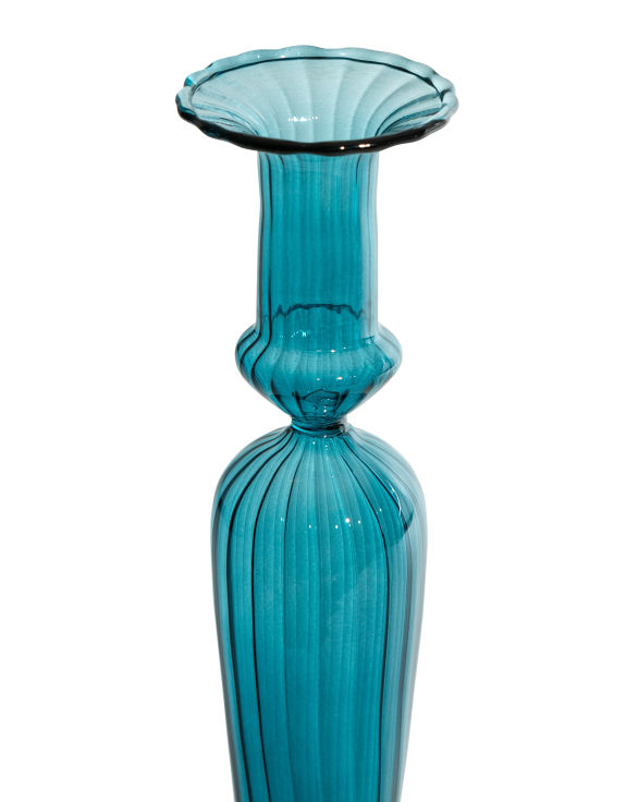 Tall Blue Glass Candle Holder