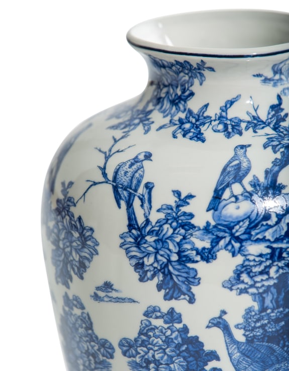 White & Blue Ceramic Tropical Bird Vase