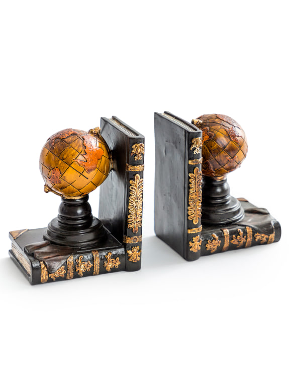 Antiqued Pair of Globe Bookends