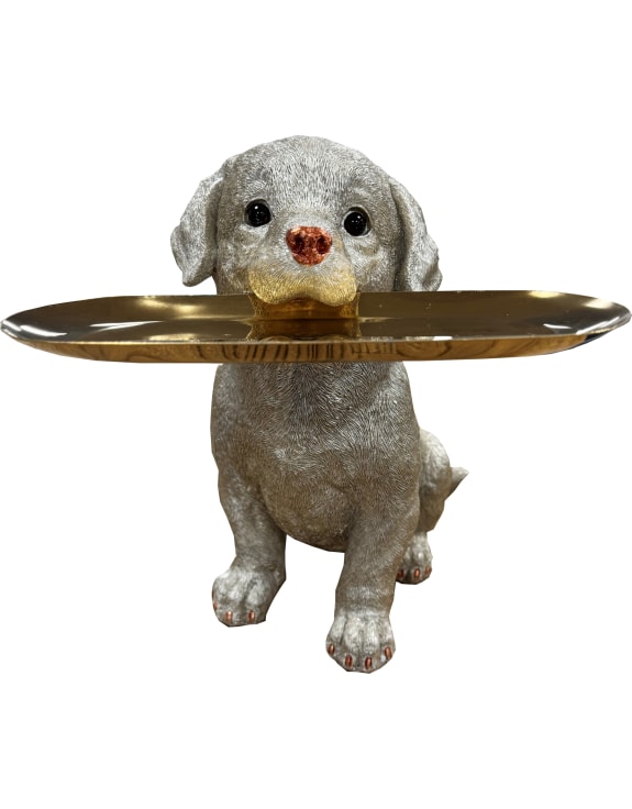 Antique Silver Labrador Holding Gold Tray