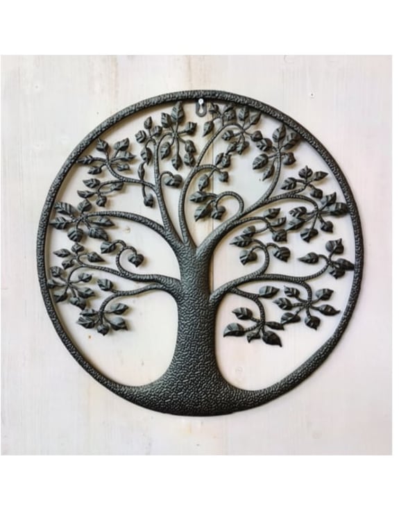 Matt Black Hammered-Effect "Tree of Life" Wall Decor