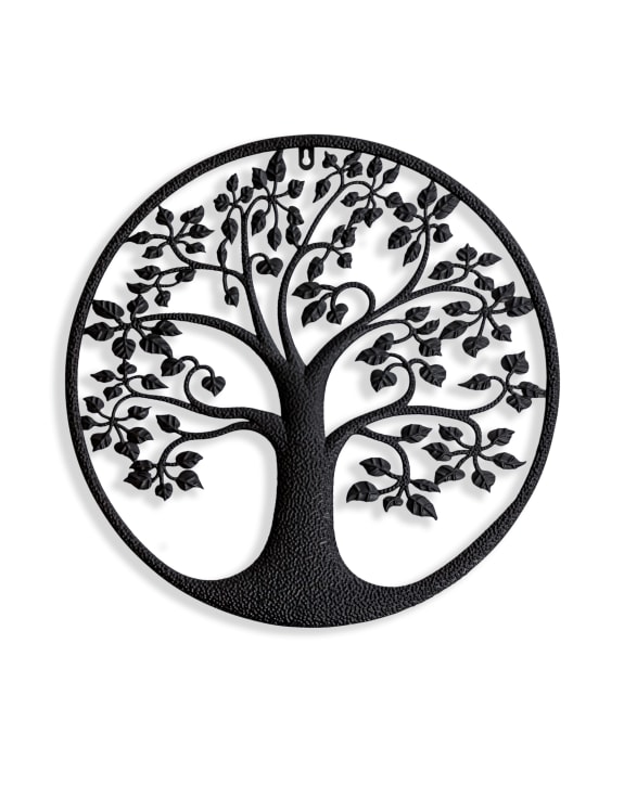 Matt Black Hammered-Effect "Tree of Life" Wall Decor