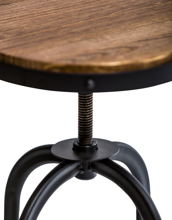 Matt Black Vintage Style Adjustable Bar Stool w/ Wood Seat