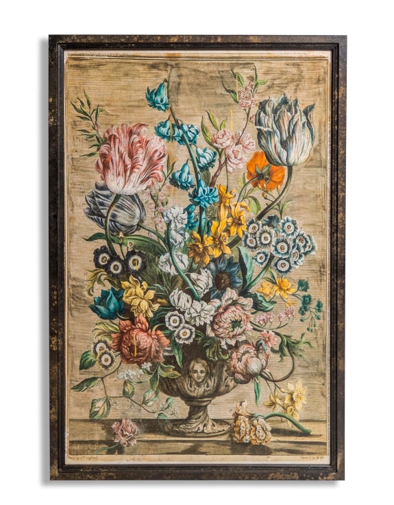 Set of 2 Antiqued White Boho Floral Wall Prints