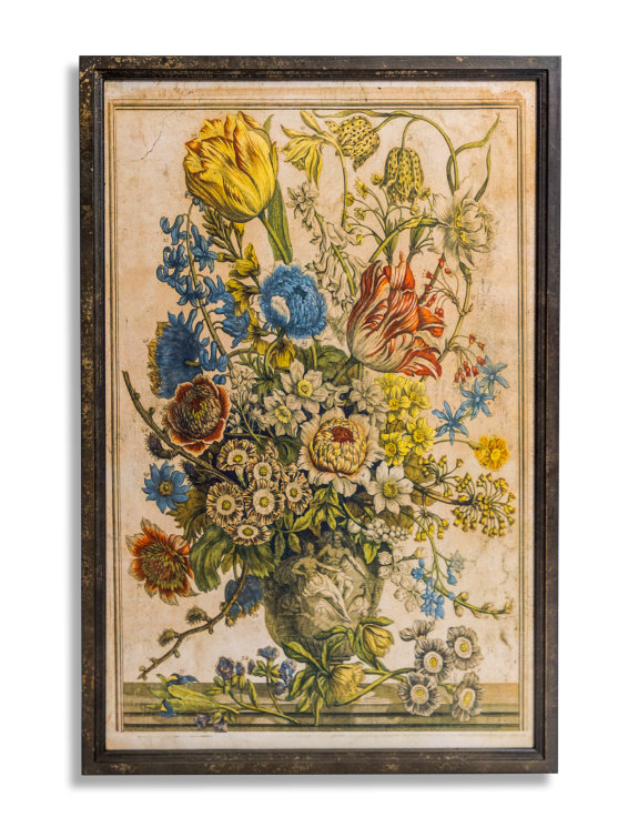 Set of 2 Antiqued White Boho Floral Wall Prints