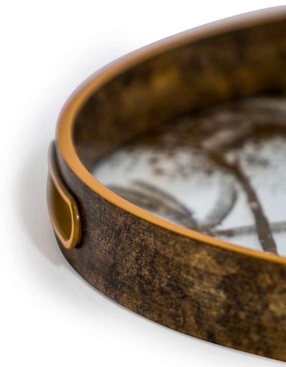 Set of 2 Dark Gold Palm Tree Serving Trays