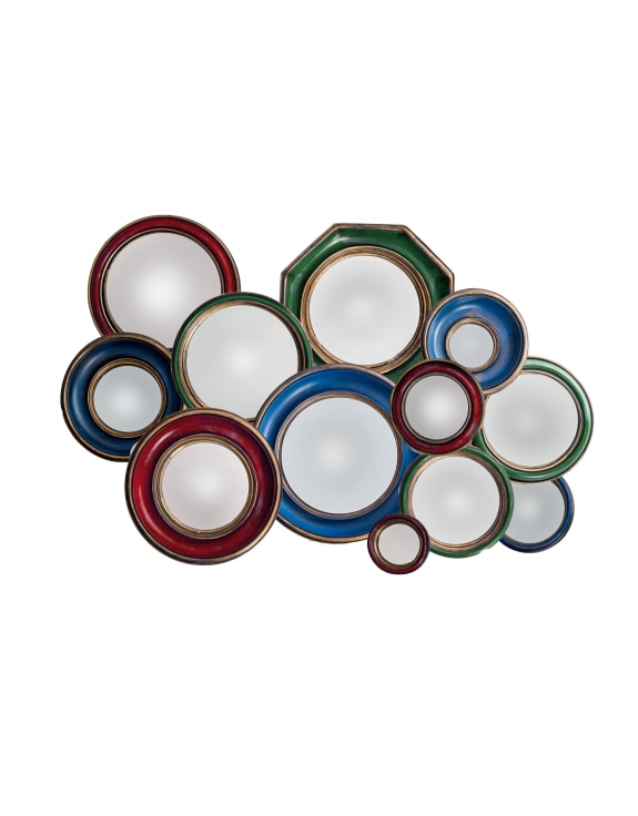 Set of 36 Blue/Red/Green With Gold Inner Frame Convex Mirrors