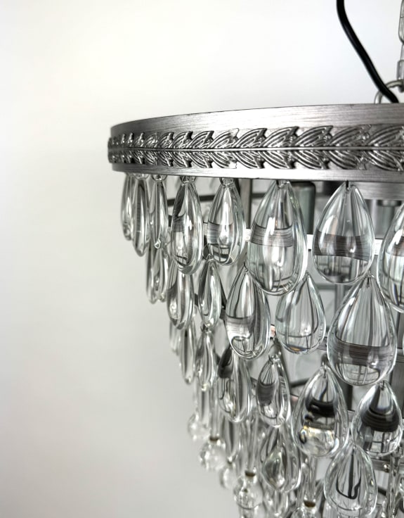 Large Brushed Silver Finish Rainfall Chandelier w/ Clear Crystals