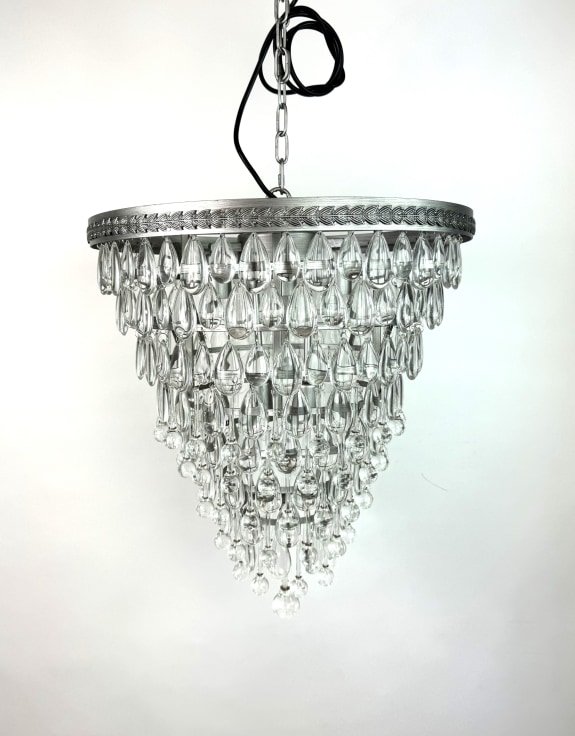 Large Brushed Silver Finish Rainfall Chandelier w/ Clear Crystals