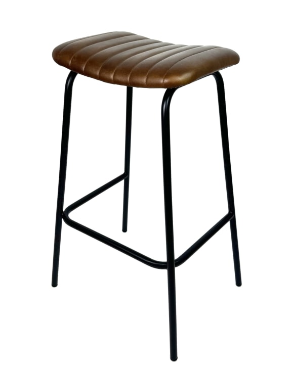 Industrial Ribbed Leather & Iron Classic Bar Stool (to be bought in qtys of 2)