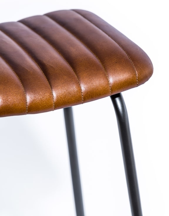 Industrial Ribbed Leather & Iron Classic Bar Stool (to be bought in qtys of 2)