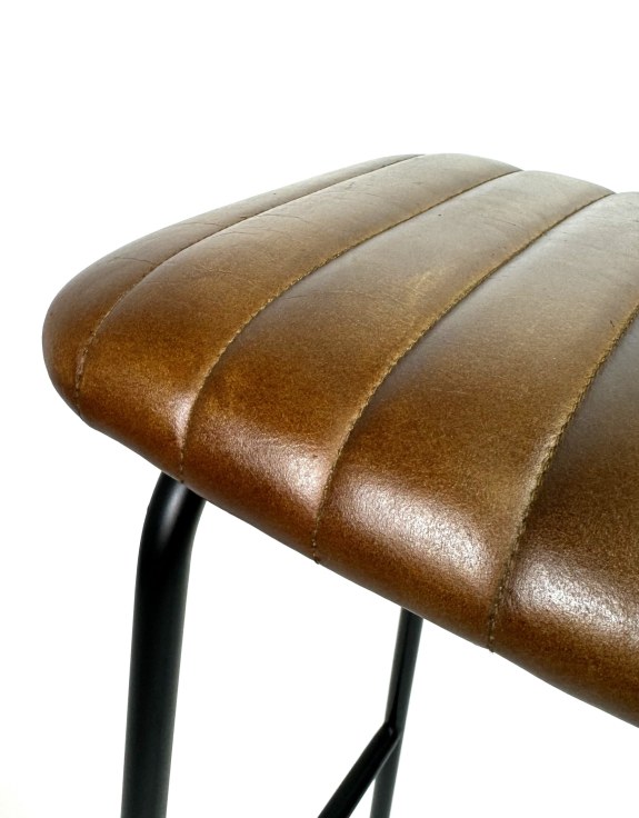 Industrial Ribbed Leather & Iron Classic Bar Stool (to be bought in qtys of 2)