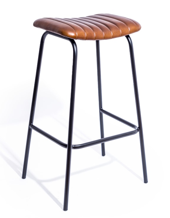 Industrial Ribbed Leather & Iron Classic Bar Stool (to be bought in qtys of 2)