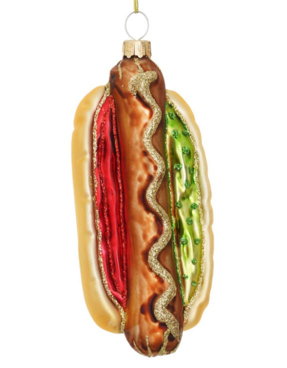 Hot Dog Decorative Glass Hanging Ornament (to be bought in qtys of 12)