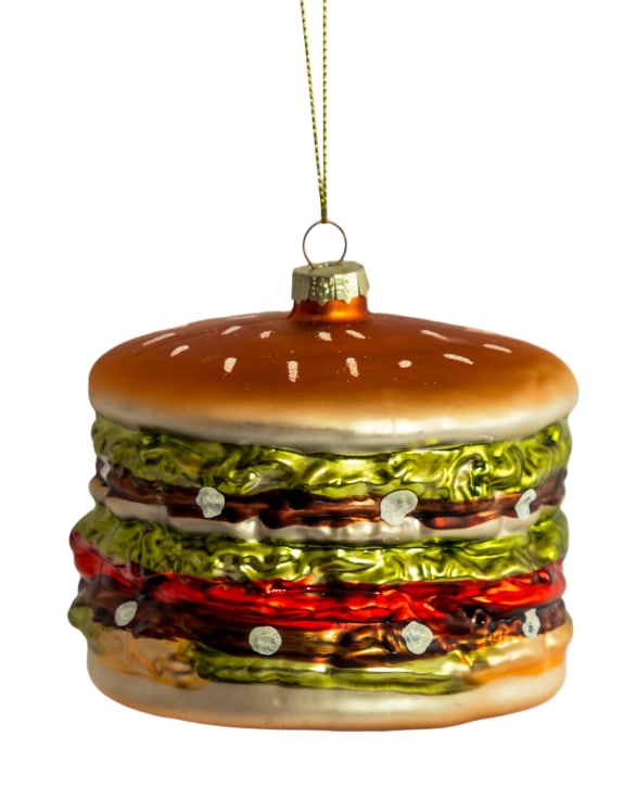 Burger Decorative Glass Hanging Ornament (to be bought in qtys of 6)