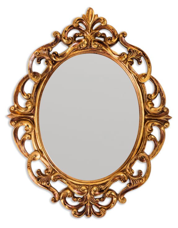 Antique Gold Ornate Baroque Oval Wall Mirror