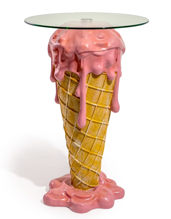 Melting Ice Cream Cone Side Table w/ Glass Top