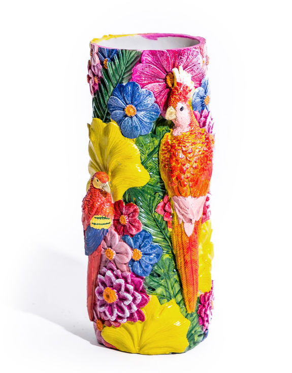 Vibrant Coloured Floral Bird Vase