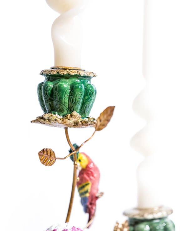 Antiqued Ornate Multi Branch Parrot Candle Holder