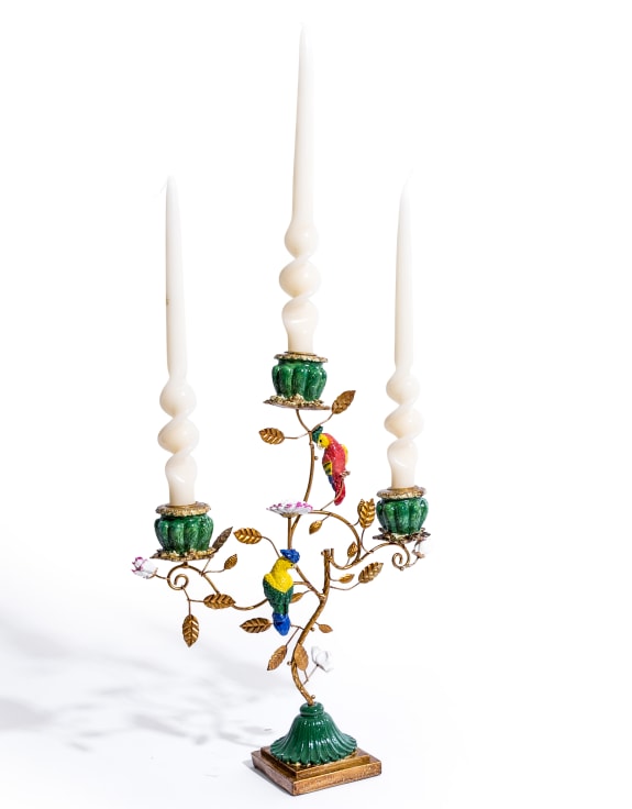 Antiqued Ornate Multi Branch Parrot Candle Holder