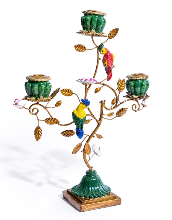 Antiqued Ornate Multi Branch Parrot Candle Holder