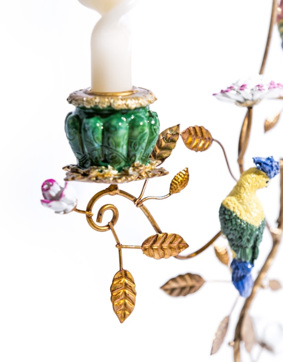 Antiqued Ornate Multi Branch Parrot Candle Holder