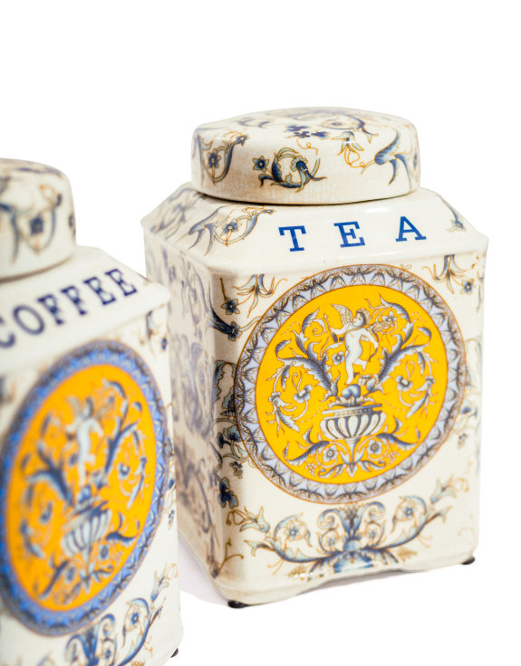 Set of 2 Renaissance Style Ceramic Tea & Coffee Jars