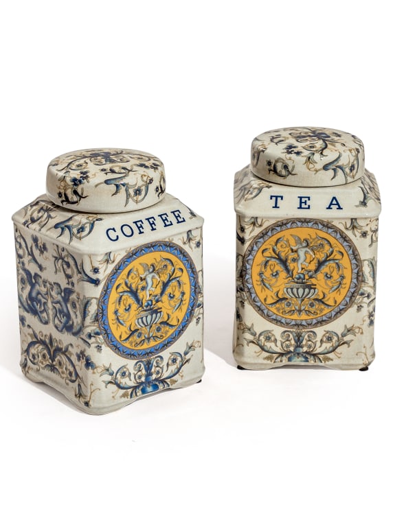 Set of 2 Renaissance Style Ceramic Tea & Coffee Jars