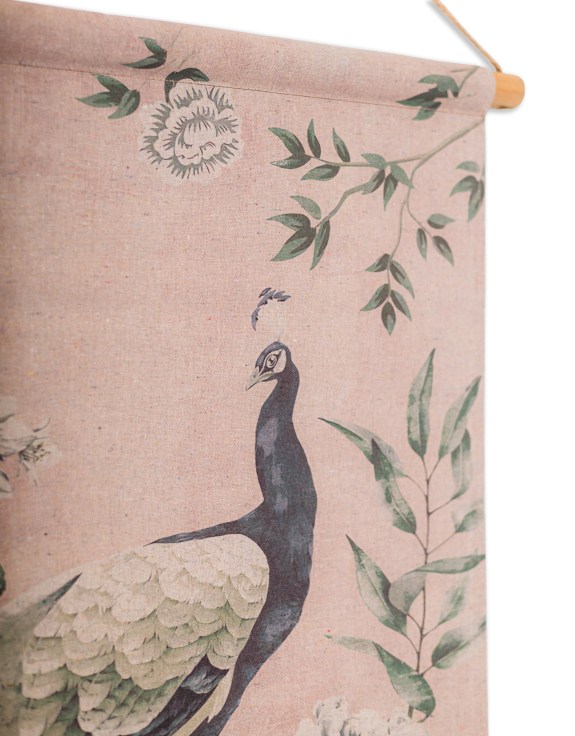 Peacock Dusky Pink Floral Wall Hanging Canvas Print