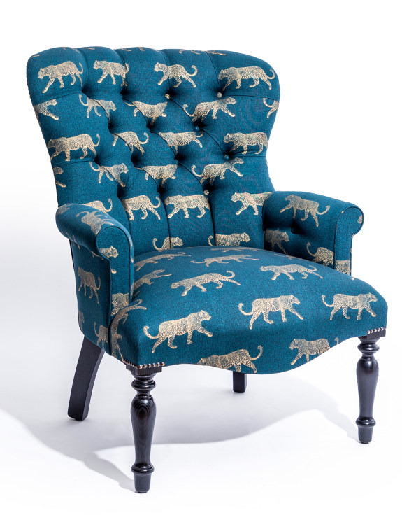 Gold Leopard on Teal Button Back Occasional Chair - Hand Made in the UK